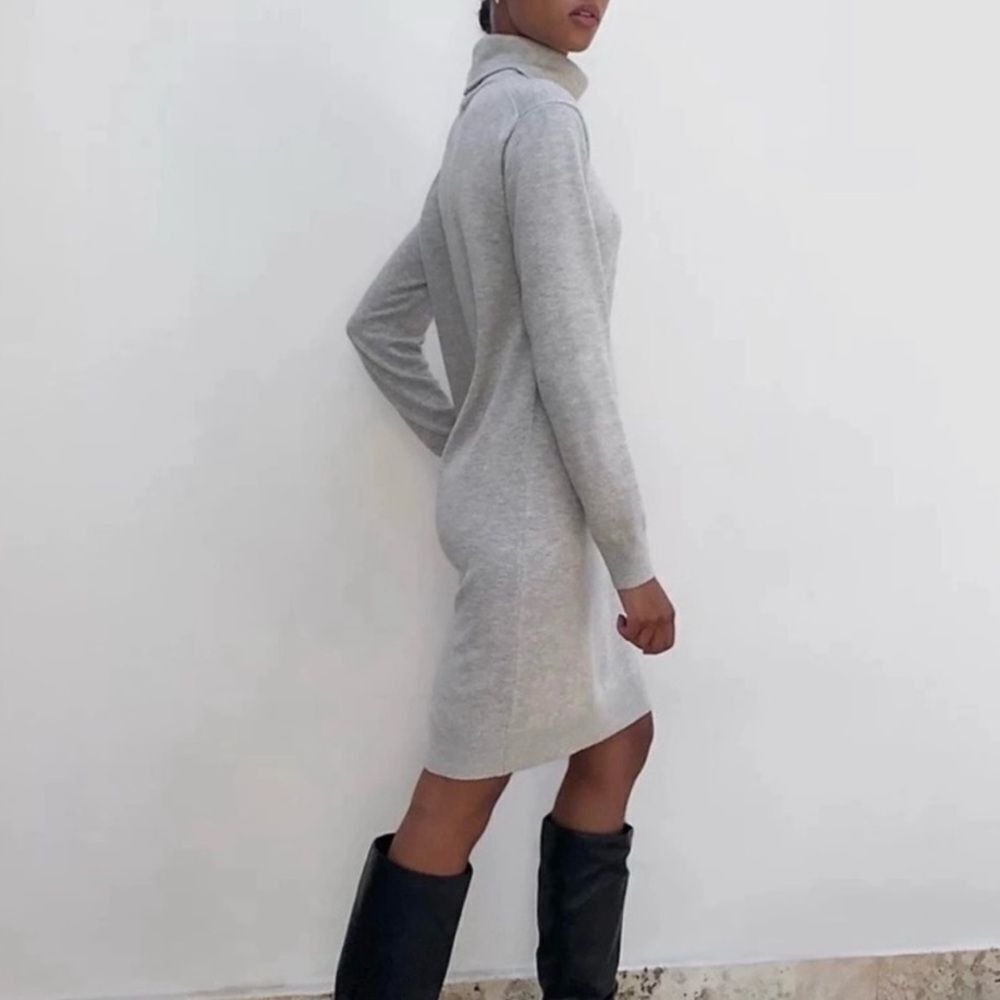 Babaton Chic Gray Turtleneck Sweater Dress